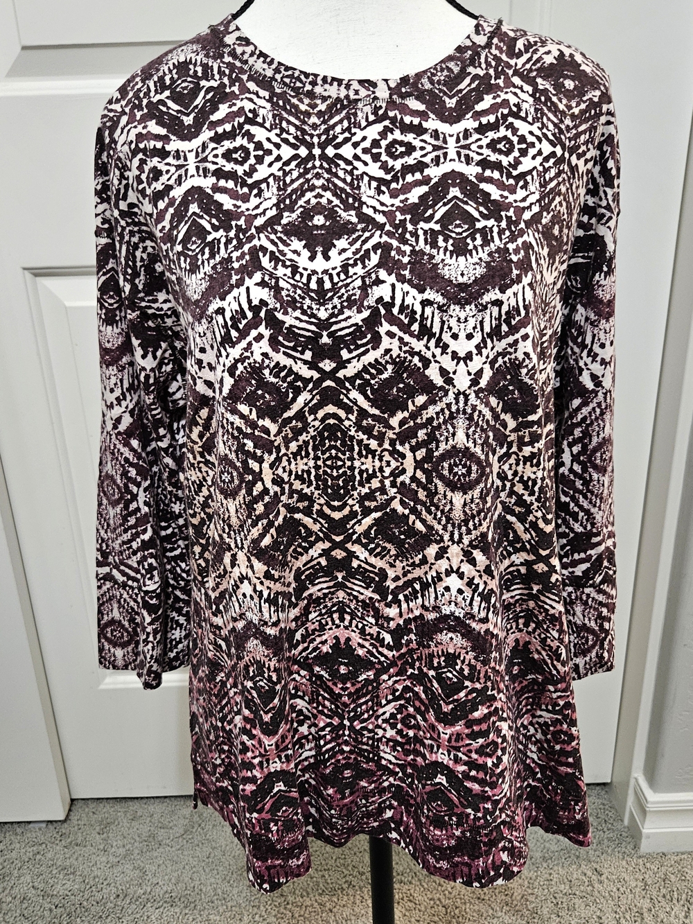 Westbound Pink and Black Printed Long-Sleeve Tunic